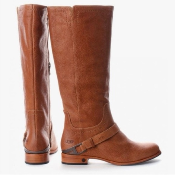 Ugg Channing pebbled leather riding boots size 7 chestnut brown style #3184 - Picture 1 of 16